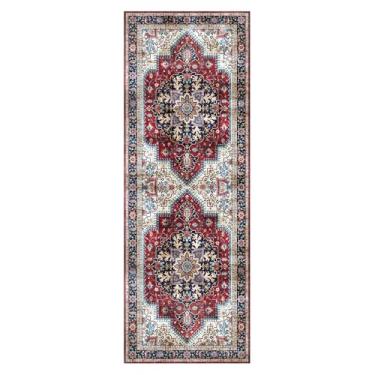 Imagem de Gertmenian Tapete de área de fácil manutenção e lavável para ambientes internos – corredor de 5 x 15 cm, ideal para áreas de alto tráfego na sala de estar, quarto, entrada – vermelho Erin, 23272