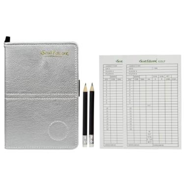 Imagem de Scott Edward Suporte de cartão de pontuação de golfe de couro para estatística e rastreamento de pontuação à prova d'água macio grosso suporte de cartão de árbitro (prateado)