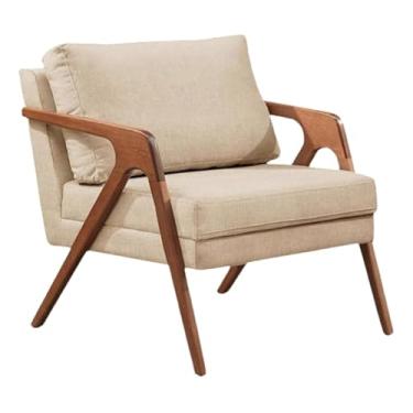 Imagem de Poltrona Monise Luxo Linho com Pés de Madeira Maciça, Almofada Premium Removível