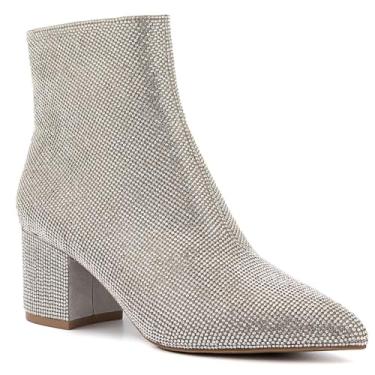 Imagem de Sugar Botas femininas de cano curto – Botas sociais de salto alto com zíper lateral, botas modernas de bico redondo para looks de outono e noite - vida noturna, Prata, 35