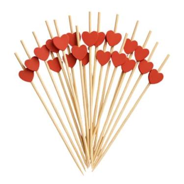 Imagem de Kit 100 Palitos de Bambu para Petiscos 12cm com Ponteira Decorada Ecológicos, Resistentes e Reutilizáveis | APOLLO’S STORE (Coração Vermelho)