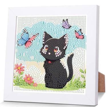 Imagem de bleihum Cat Diamond Art Kits for Kids with Frame, Small Diamond Art for Kids Ages 4-8-12, Gem Art Kits for Kid with Beautiful Package Gift Home Wall Decor (7x7inch)