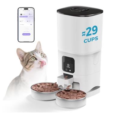 Imagem de PAPIFEED Alimentador automático de gatos para 2 gatos, 7L 2,4G WiFi branco
