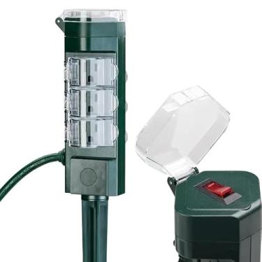 Imagem de HBN Outdoor Power Strip Yard Stake with 6ft Extension Cord,Outside Multiple Plug Outlet with 6 Grounded Outlets,Weatherproof Extension Cord for Christmas Lights, Outdoor Lights,ETL Listed