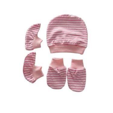 Imagem de Kit 9 Peças Toucas, Pares Luvas e 3 Pares Sapatos de Bebê Recém Nascid