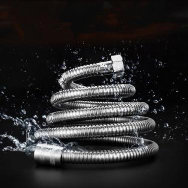 Imagem de Mangueira de chuveiro de aço inoxidável, extensão de mangueira de chuveiro portátil antitorção