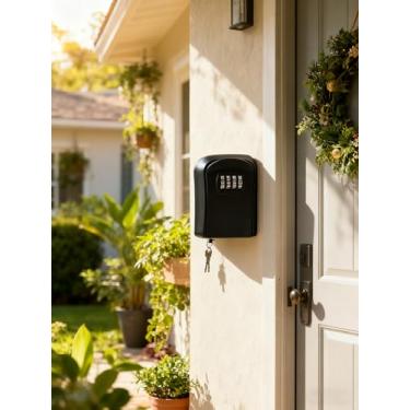 Imagem de Cofre de chave de combinação de aço inoxidável resistente - caixa de segurança fundida, proteção anti-roubo, armazenamento compacto de chaves