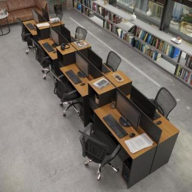 Imagem de Estação De Trabalho 8 Lugares Tech Office 8 Mesas 6 Armários - Preto E