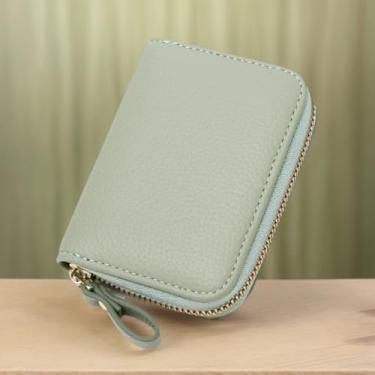 Imagem de Carteira de couro feminina compacta com zíper com vários compartimentos, organizador antifurto seguro para cartões de crédito, Verde, uso diário