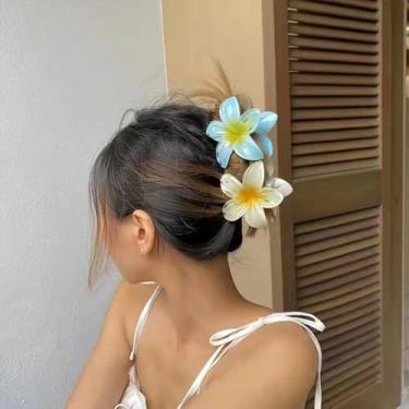 Imagem de Acessórios Hawaiian Plumeria – Pacote com 2 clipes de garra grandes, acessórios de cabelo grosso e fino, decoração de praia e flores tropicais, clipes de garra antiderrapantes Plumeria para mulheres