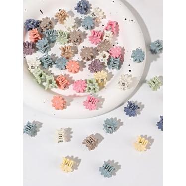 Imagem de 50 peças de grampos de cabelo para mulheres – Mini grampos de garra de flor, lindas garras de mandíbula de flores coloridas para penteados grossos finos médios finos, acessórios de cabelo de plástico