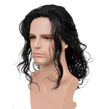 Imagem de SiYi Peruca masculina longa e cacheada dos anos 80, estilo balancim inteligente, peruca para cosplay