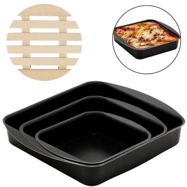 Imagem de Jogo De Assadeira 03 Peças Antiaderentes + Descanso Panela