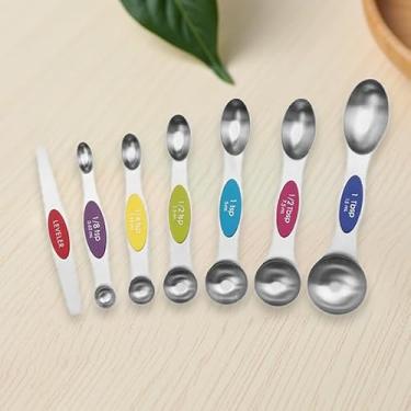 Imagem de Colheres medidoras de aço inoxidável premium de 7 peças - Colheres de cozimento e cozimento codificadas por cores - Segura para lava-louças, à prova de ferrugem e precisa