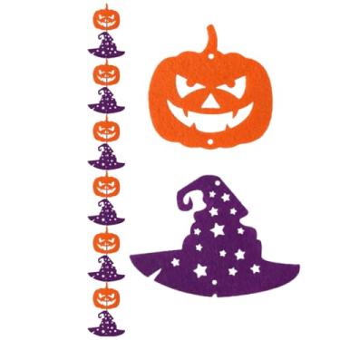 Imagem de 1 pacote com guirlanda de feltro de Halloween, decoração de festa, laranja preto e branco, chapéu de bruxa abóbora fantasma pendurada serpentina