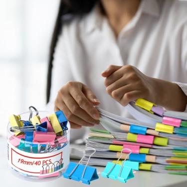 Imagem de Grampos de papel de escritório, 24/40/48/60 peças de grampos de papel para fichário, para material escolar de escritório (cor brilhante, 40 peças, 19 mm)
