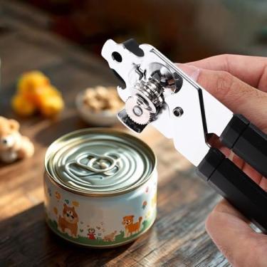 Imagem de Generic 1 abridor de latas portátil 3 em 1 abridor de latas e abridor de garrafas PP ferro prateado preto 5,5 x 18,5 cm