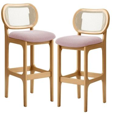 Imagem de Kit 02 Banquetas Altas Para Cozinha Bancada Sala Tela Betta Fixa L02 Bouclê Rosê - Lyam