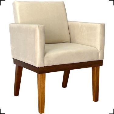 Imagem de Poltrona Decorativa Para Sala Recepção Consultório Escritório Base Em Madeira Divine Suede