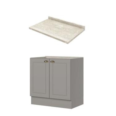 Imagem de Balcão Para Cozinha 2 Portas 80cm X 84,5cm Com Tampo Emily Espresso Móveis Cinza-calcare