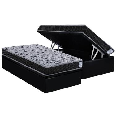 Imagem de Cama Box Baú Solteiro Kit AG65 Vitre Universal Suede Black 88x188 Espuma Anatômica Orto...
