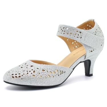 Imagem de Sapato feminino vintage Mary Janes confortável Oxford recorte baixo salto gatinho bico fechado elegante escritório, Glitter prateado, 39