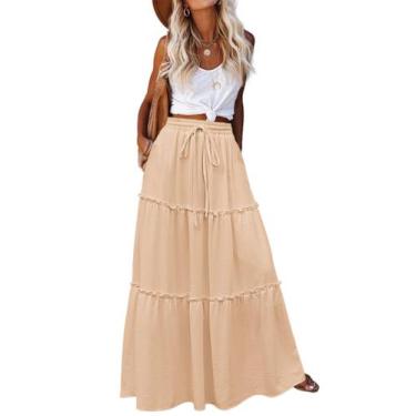 Imagem de Saia maxi Zeagoo Khaki Flowy longa com bolsos para mulheres