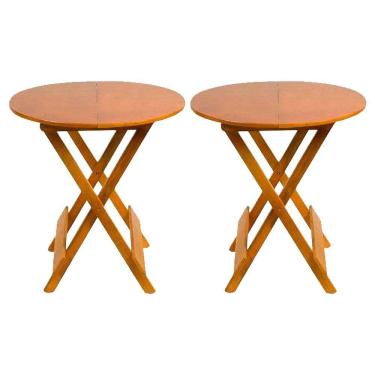 Imagem de Kit 2 Mesas Redondas Dobráveis Em Madeira Maciça 70X70 Mel Ideal Para Bares E Restaurantes