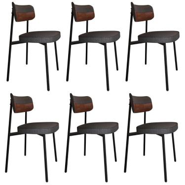 Imagem de Cadeira De Jantar Estofada Kit 6 Ella M25 Linho Grafite/whisky - Mpozenato