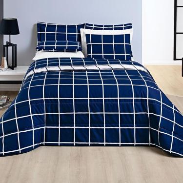 Imagem de Kit Cobre Leito Minimalista Padrão 03 Peças Micropercal 200 Fios - Marinho Com Branco