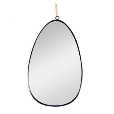 Imagem de Espelho Decorativo Em Metal Preto Com Alça Corrente Dourado 51 cm F04 