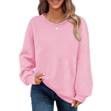 Imagem de Moletom LOMON para mulheres, roupas de outono, rosa texturizado