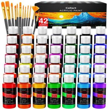Imagem de Conjunto de tinta acrílica Caliart 42 cores 59mL com 12 pincéis