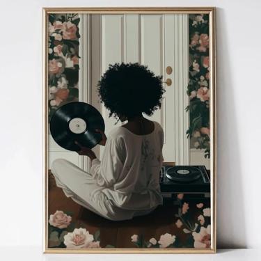 Imagem de Arte de parede de moda afro-americana impressões de arte de meninas negras arte boho mulher imagens estéticas preppy pôsteres menina boho lona mulher negra pintura afro-americana Dj tela 40 x 61 cm