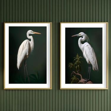 Imagem de Arte de parede em tela garça verde imagem minimalista guindaste pôster verde animais pintura guindaste branco arte de parede pássaro ilustração arte arte elegante pintura de pássaro decoração sala de