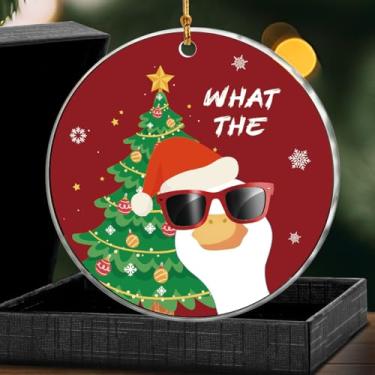 Imagem de Enfeites engraçados de What The Duck para decoração de árvore de Natal, enfeite engraçado de pato para pendurar no Natal, decoração de festa