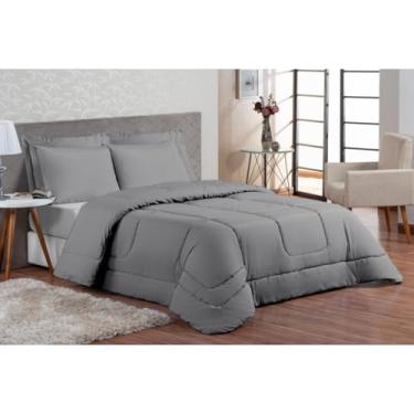 Imagem de Edredom King 3 Peças Micro Percal 200 Fios Cinza Dupla Face – Conforto e Elegância para Sua Cama (CINZA)