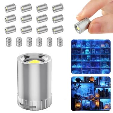 Imagem de Novantl Pacote com 12 mini luzes LED, pequenas luzes de LED alimentadas por bateria para artesanato, luz azul minúscula holofotes em miniatura, luzes sem fio para casas de bonecas para exibições