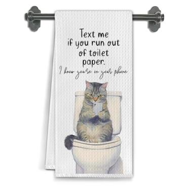 Imagem de Elefeltclave Toalhas de mão engraçadas de gato para banheiro, decoração de banheiro de gato, me mande mensagem se você ficar sem papel higiênico toalhas de mão decorativas para banheiro banheiro
