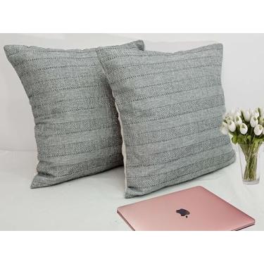 Imagem de AANDETEXTILEHOUSE Capas de almofada decorativas 40,6 x 40,6 cm, conjunto de 2 capas de almofada Boho Farmhouse para sofá, cama, sala de estar, moderno, rústico, veludo cotelê (cinza)