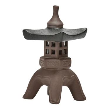 Imagem de Chiorgone Lanterna de jardim chinesa de cerâmica – Estátua tradicional de pagode oriental para jardim zen, suporte de incenso para cerimônia de chá, decoração de meditação ao ar livre