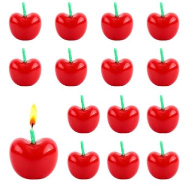 Imagem de 15 velas de aniversário em forma de cereja, lindas velas em formato de fruta, mini vela vermelha de bolo de cereja com cera de soja, enfeites decorativos de cupcake para casamentos, festas de