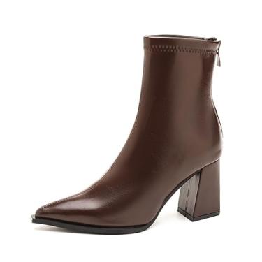 Imagem de DAISIQ Primavera Outono 2025 Nova Versátil Feminina Elegante Botas Pretas Salto Grosso Bico Fino Moda Outono e Inverno Botas de Tornozelo 98158-11, Borgonha, 36