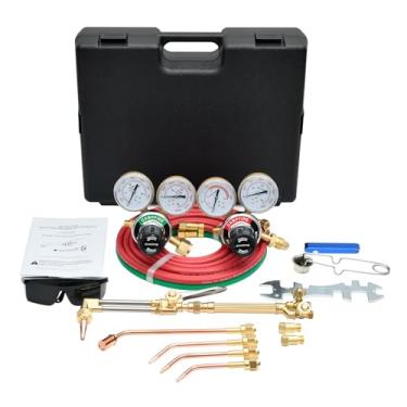 Imagem de CAMPFIRE Kit de tocha de acetileno oxi de serviço médio, kit de tocha de corte, kit de tocha de brasagem portátil com mangueira de bicos de válvula de retenção CGA540/CGA510