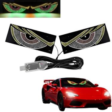 Imagem de 2 peças de olhos piscando diabo para decoração exterior de para-brisa de carro, luz USB, olhos de demônio de carro, universal Ojos LED para carros para carrinho de golfe, caminhão, motocicleta, SUV