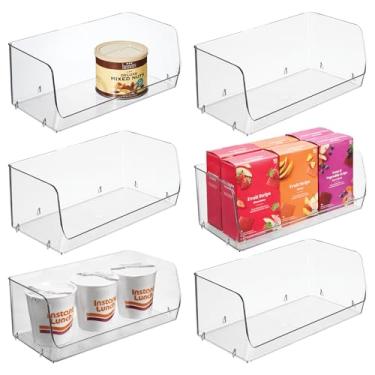 Imagem de Caixas de armazenamento empilháveis com abertura frontal iDesign para organização de cozinha e despensa - Conjunto de 6 - Transparente