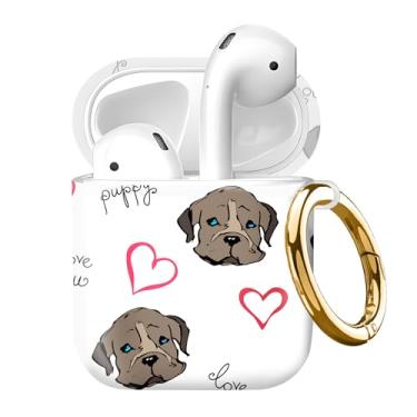 Imagem de Capa compatível com AirPod 2ª/1ª geração com chaveiro dourado, capa protetora completa à prova de choque para fone de ouvido sem fio para Airpod (amor de cachorro fofo)