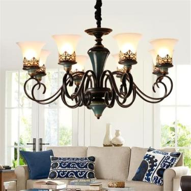 Imagem de Lustre de luxo europeu para sala de estar, estilo retrô americano, em cerâmica, para restaurante, quarto, escritório, hotel, casa de campo ou café, com 8 lâmpadas LED.