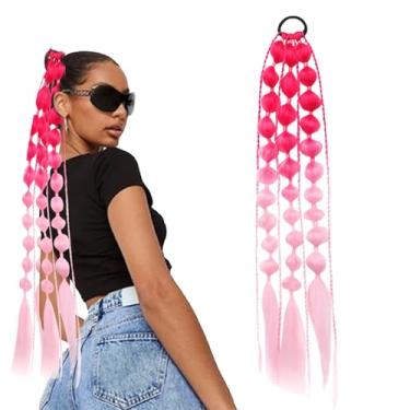 Imagem de Shakven Extensão de rabo de cavalo trançado longo, extensões de rabo de cavalo de bolha trançada longa - Extensões de cabelo coloridas com laço de cabelo | Rabo de cavalo bolha de 23,6 polegadas,
