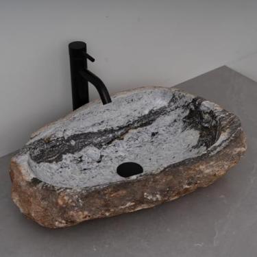 Imagem de MIDUSO Pia de embarcação de pedra irregular 100% feita à mão; pia de pedra real; pia de embarcação exclusiva; acima do balcão; pia de rocha de rio; banheiros rústicos de pias; Irre RiverStone 293